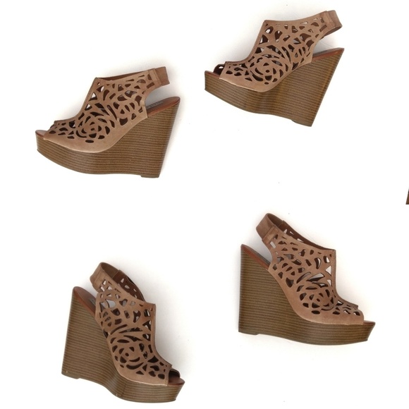 Laser Cut Open Toe Wedge Sandals EUC - Picture 5 of 7